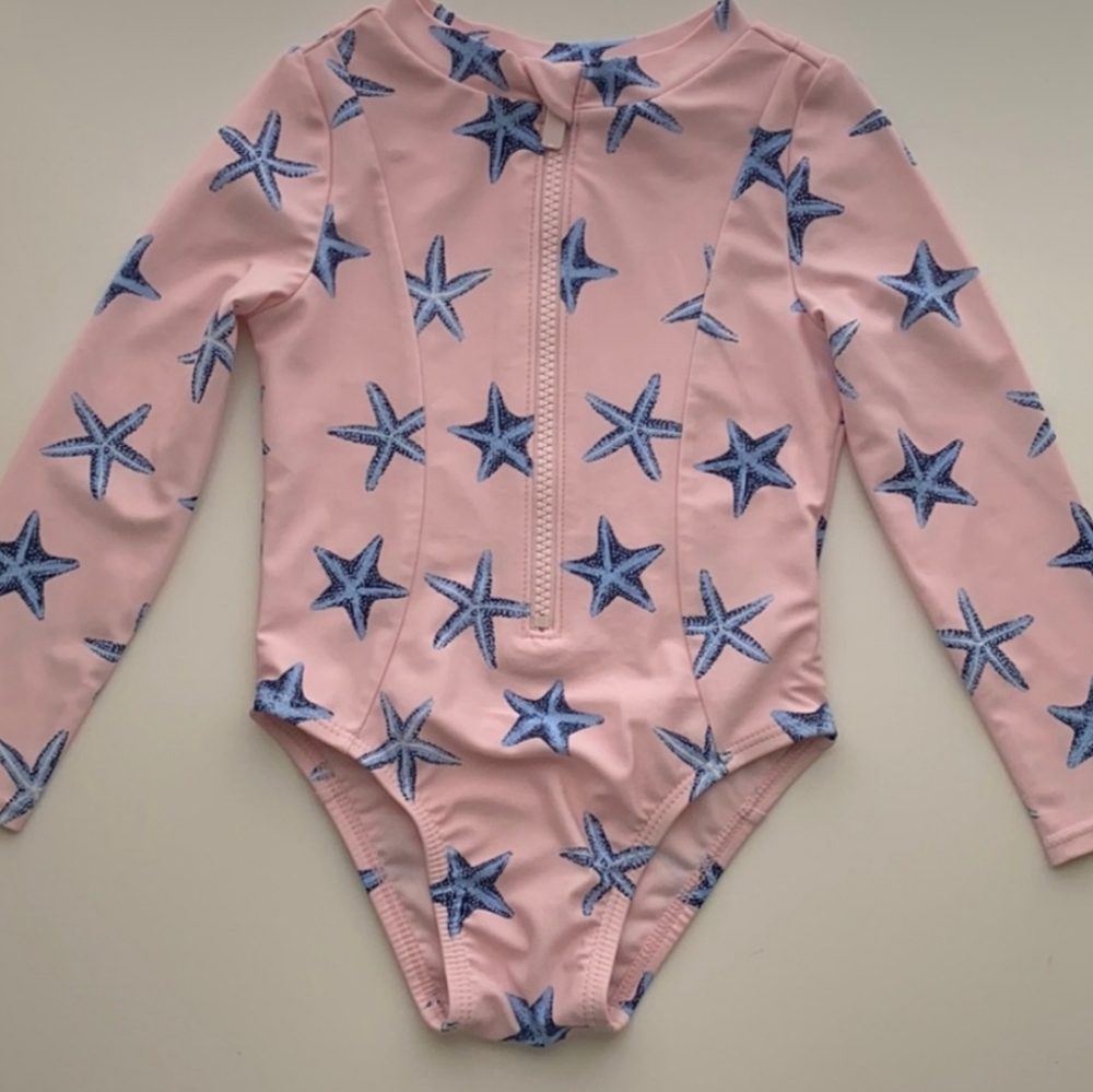 Old Navy Toddler Pink Rashguard Swimwear with Blue Starfish Bathing Suit
